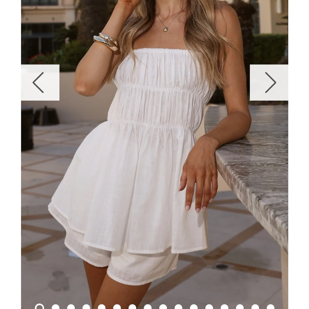 Strapless White Smocked top & shorts set